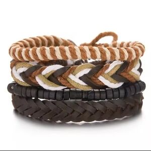 4pc Men's Leather Bracelets Set Braided Layered Brown New f95
